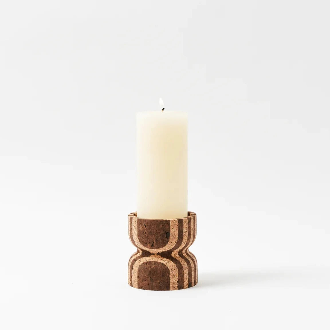 Anni Medium Striped Cork Candle Holder - Thumbnail 2