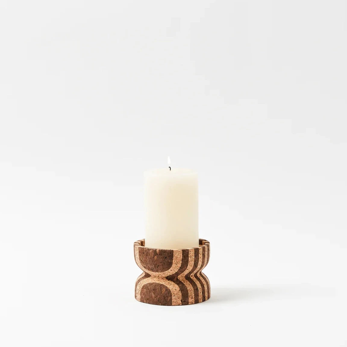 Anni Short Striped Cork Candle Holder - Thumbnail 2