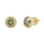 Side view of olive green gemstone set in gold prong setting